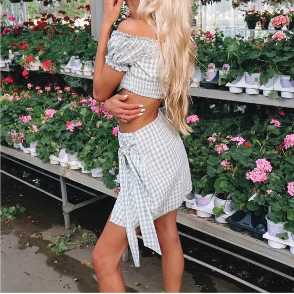 Sabo skirt gingham crop top wrap skirt set - Picture 2 of 2